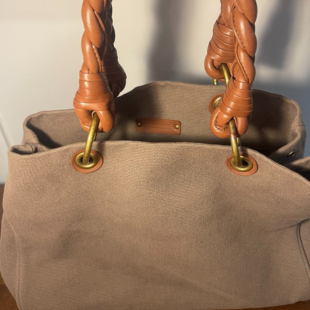 Authentic Bottega Veneta Canvas Leather Handles Shoulderbag